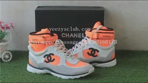 Chanel High White Orange CC logo Top Sneaker