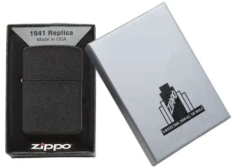 Зажигалка Zippo 28582 Бензиновая 1941 Replica Black Crackle