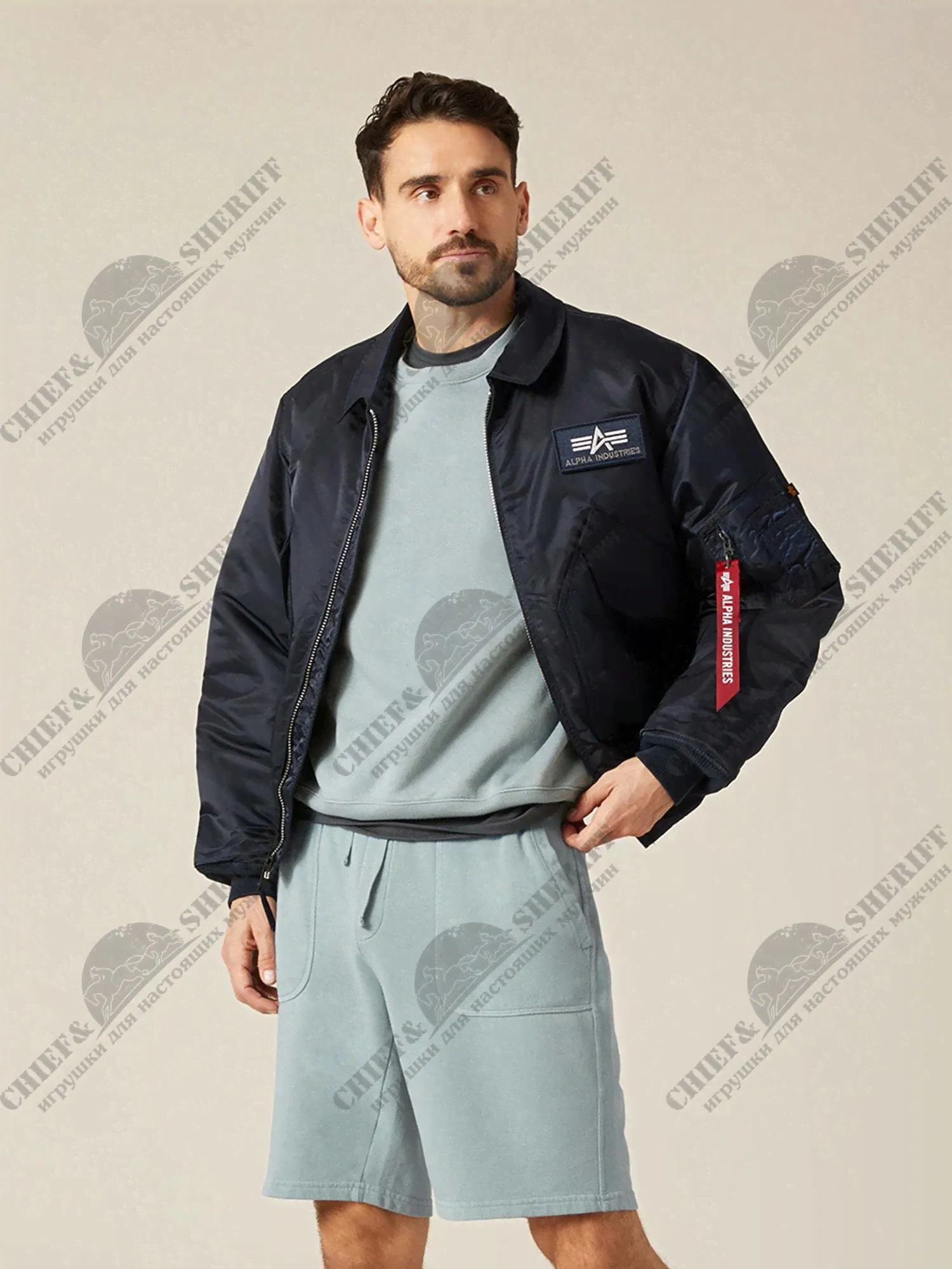 Куртка бомбер Alpha Industries CWU-45P Flight Jacket, синяя, replica blue, купить в интернет-магазине с доставкой по Москве и России-3