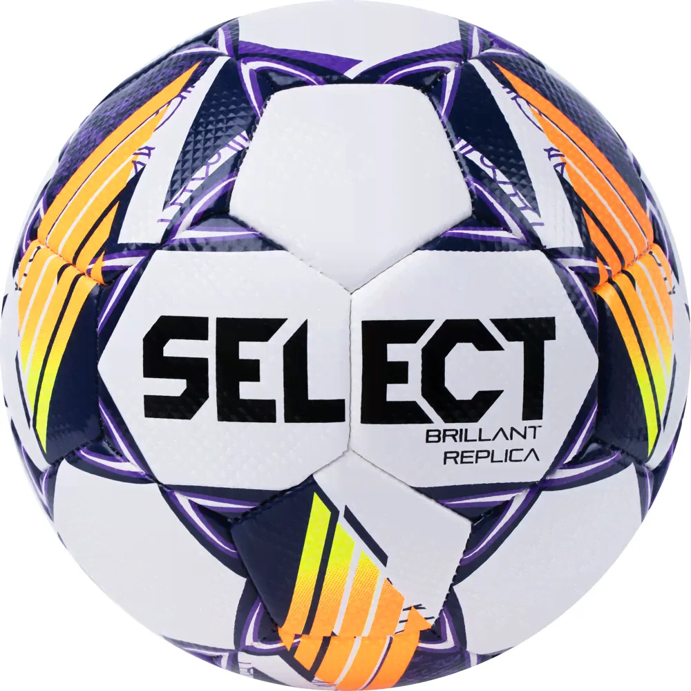 Мяч футб. SELECT Brillant Replica V23, 0994868096, р.4, 32пан, гл.ПВХ, маш.сш, бело-фиолетово-оранж